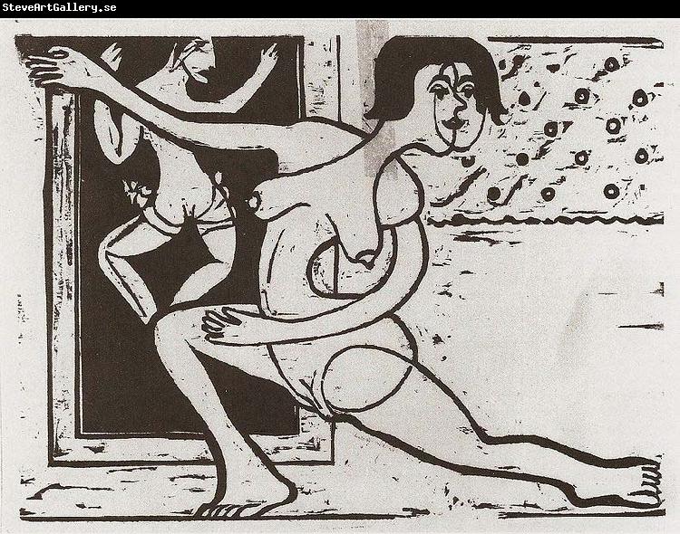 Ernst Ludwig Kirchner Practising dancer - Wood-cut